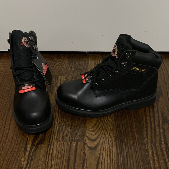 BRAHMA GUS MEN BLACK LEATHER STEEL TOE NO SLIP OIL RESIST WORK BOOT 9-1/2W & 12W main image 7